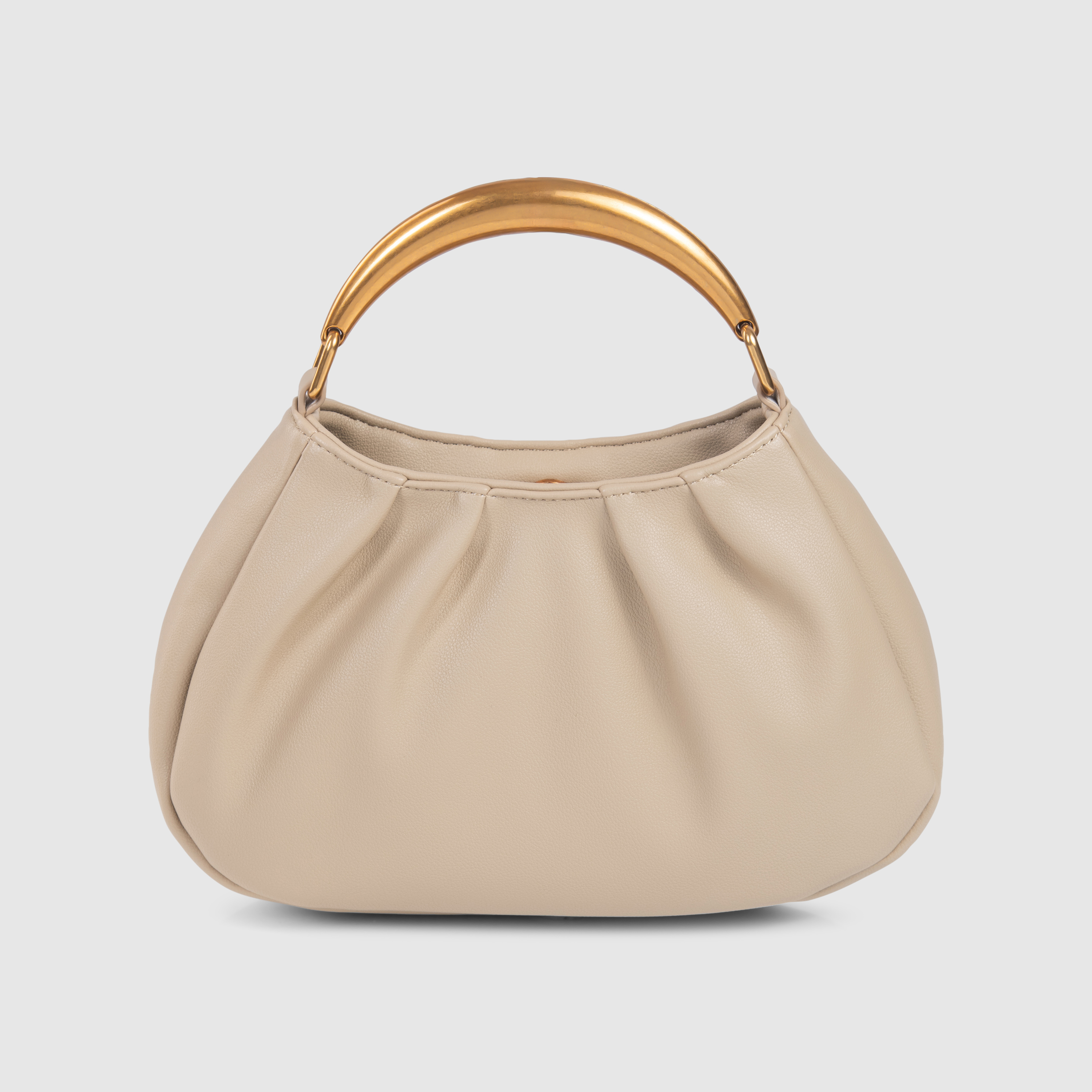 Solid Ruched Gold-Tone Handle Handheld Bag