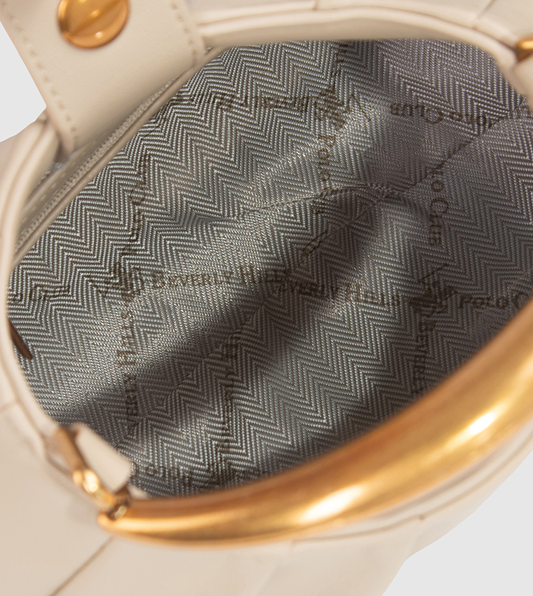 Solid Ruched Gold-Tone Handle Handheld Bag