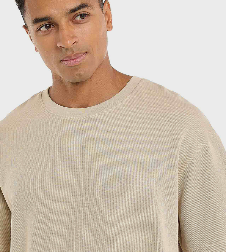 Textured T-Shirt with Crew Neck and Short Sleeves