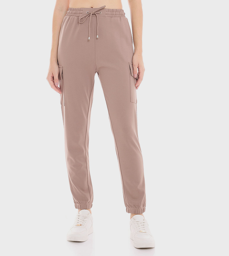 Solid Cargo Joggers with Drawstring Waist