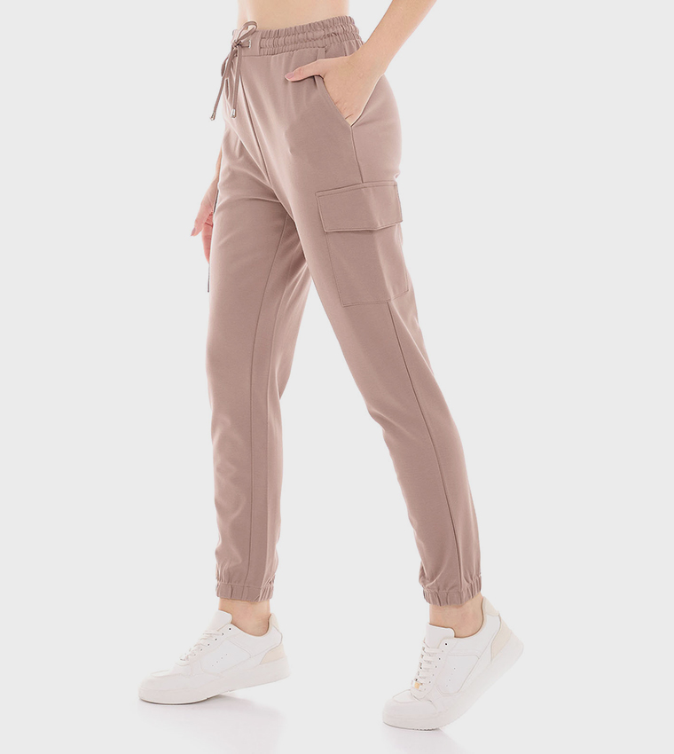 Solid Cargo Joggers with Drawstring Waist