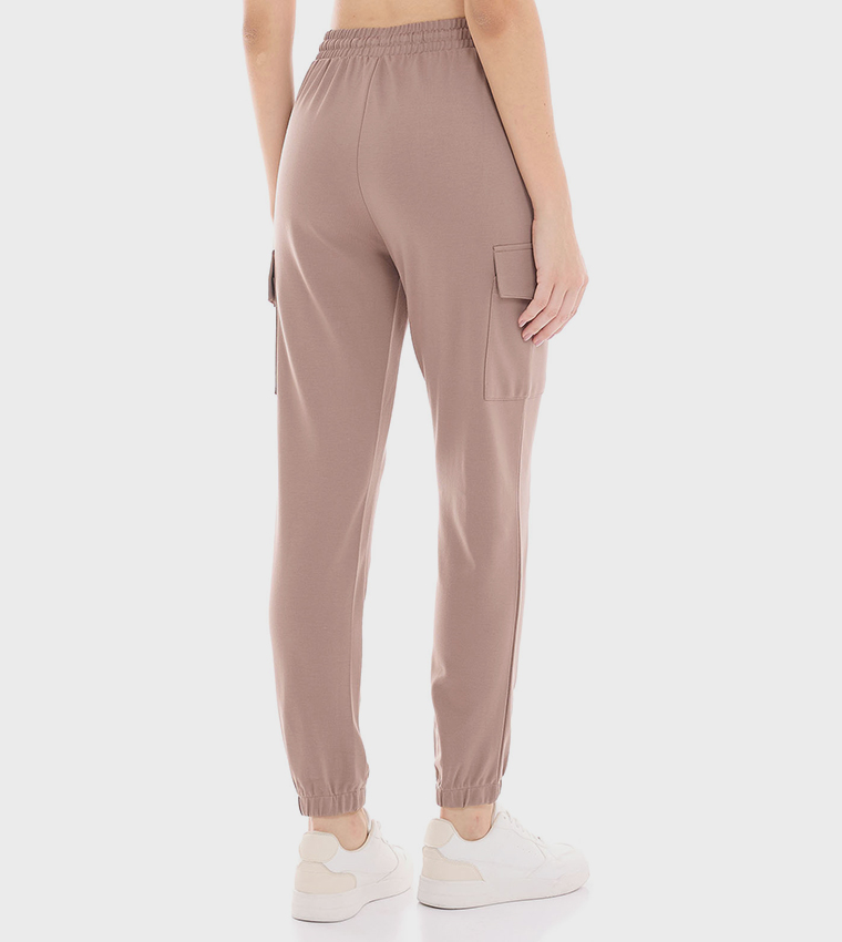 Solid Cargo Joggers with Drawstring Waist
