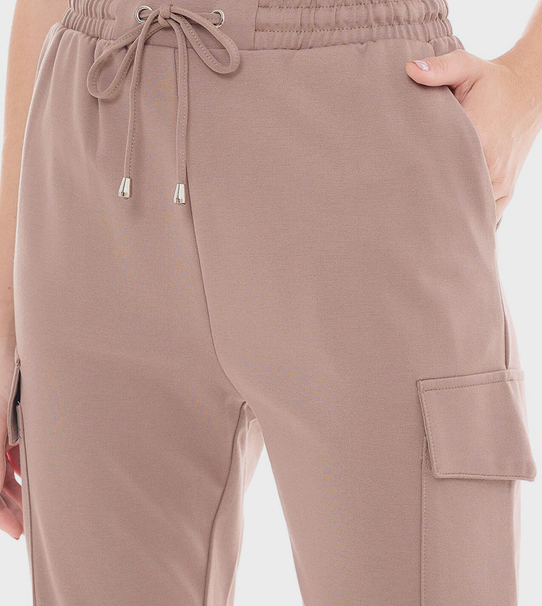 Solid Cargo Joggers with Drawstring Waist