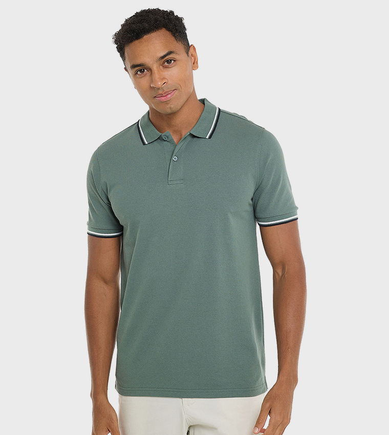 Contrast Tipping Polo T-Shirt with Short Sleeves