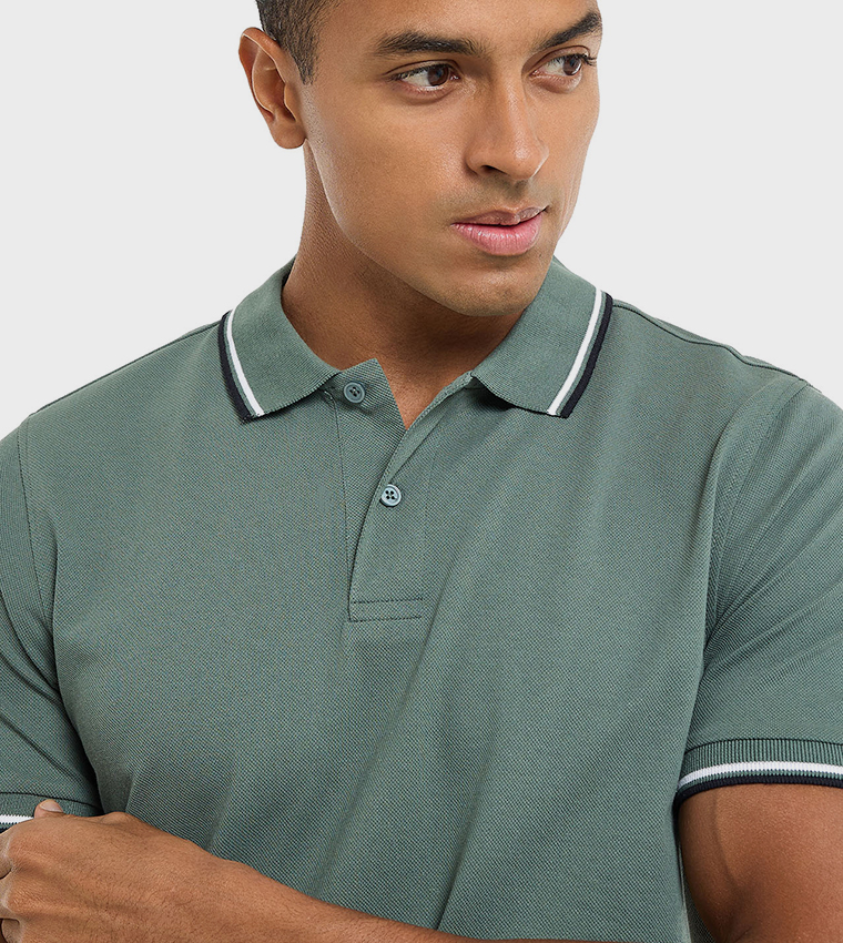 Contrast Tipping Polo T-Shirt with Short Sleeves