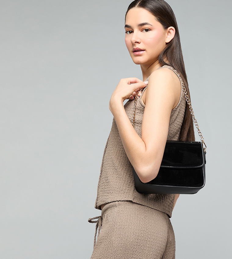 Glossy Flap Shoulder Bag