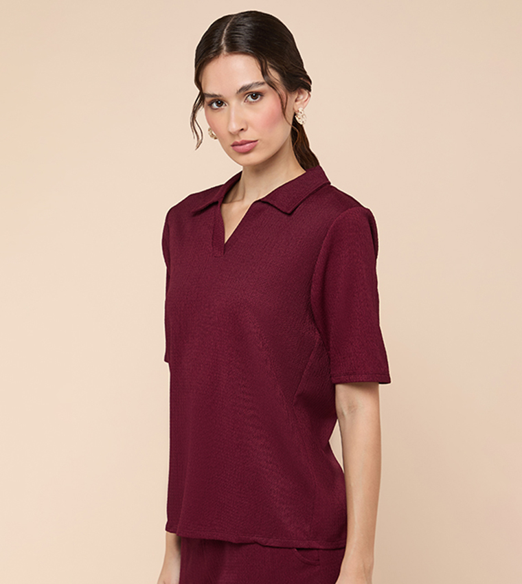 Textured Polo T-Shirt with Short Sleeves