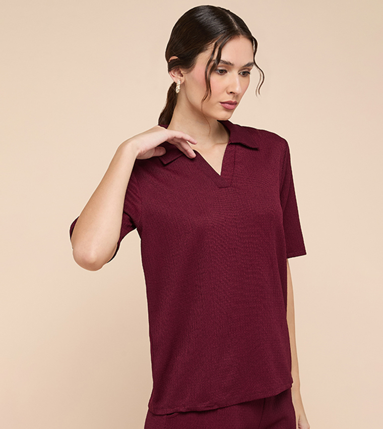 Textured Polo T-Shirt with Short Sleeves