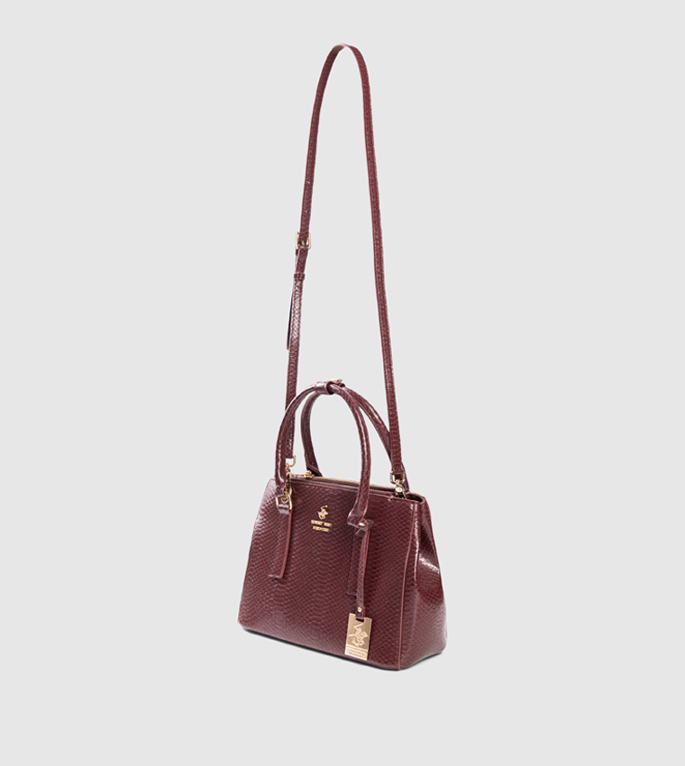 Croc Textured Zippered Satchel Bag