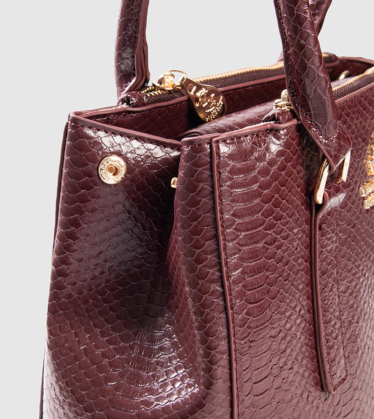 Croc Textured Zippered Satchel Bag