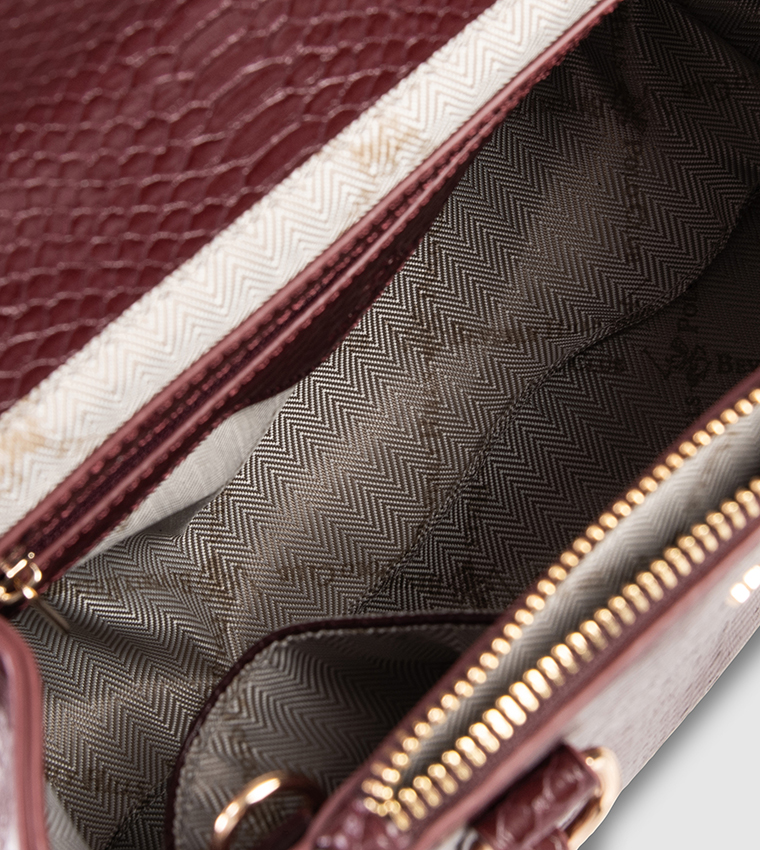 Croc Textured Zippered Satchel Bag
