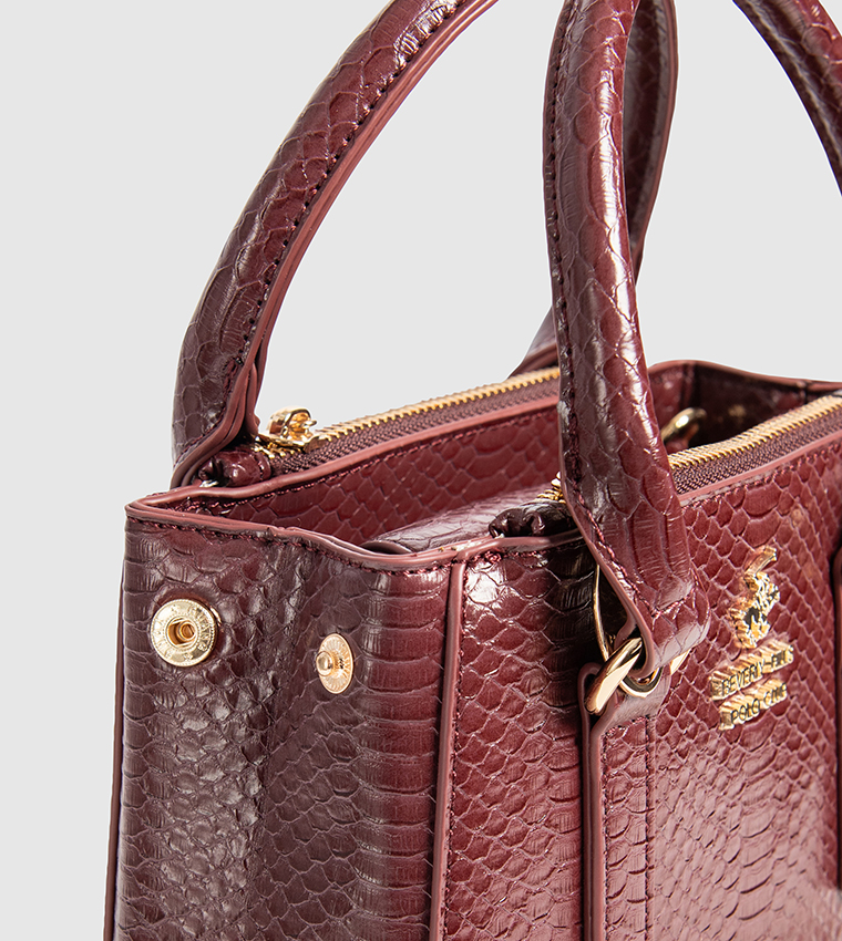 Croc Textured Zippered Satchel Bag
