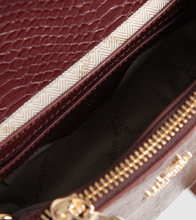 Croc Textured Zippered Satchel Bag