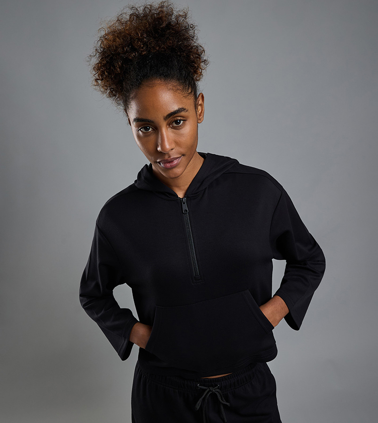 Solid Hoodie with Long Sleeves