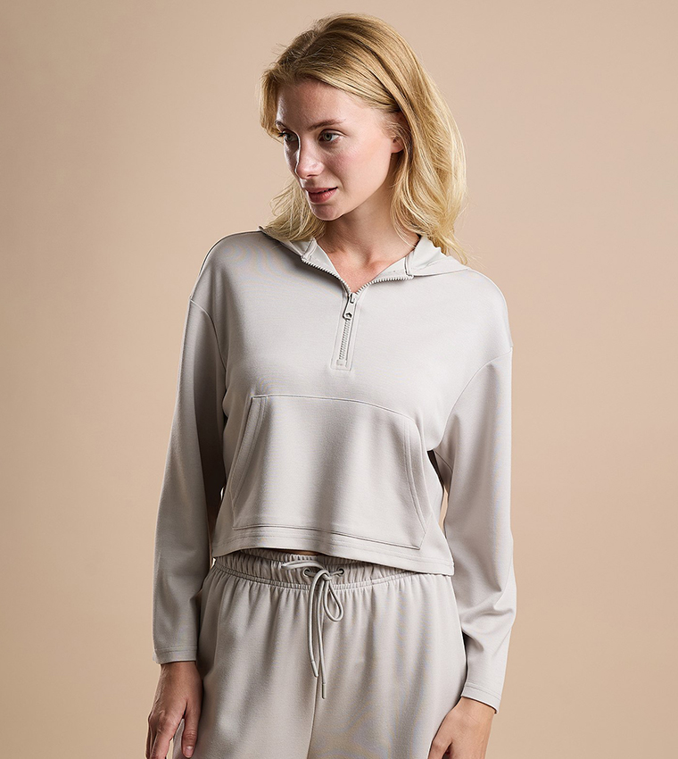 Solid Hoodie with Long Sleeves