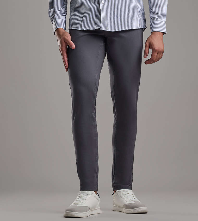 Solid Relaxed Fit Pants with Button Closure