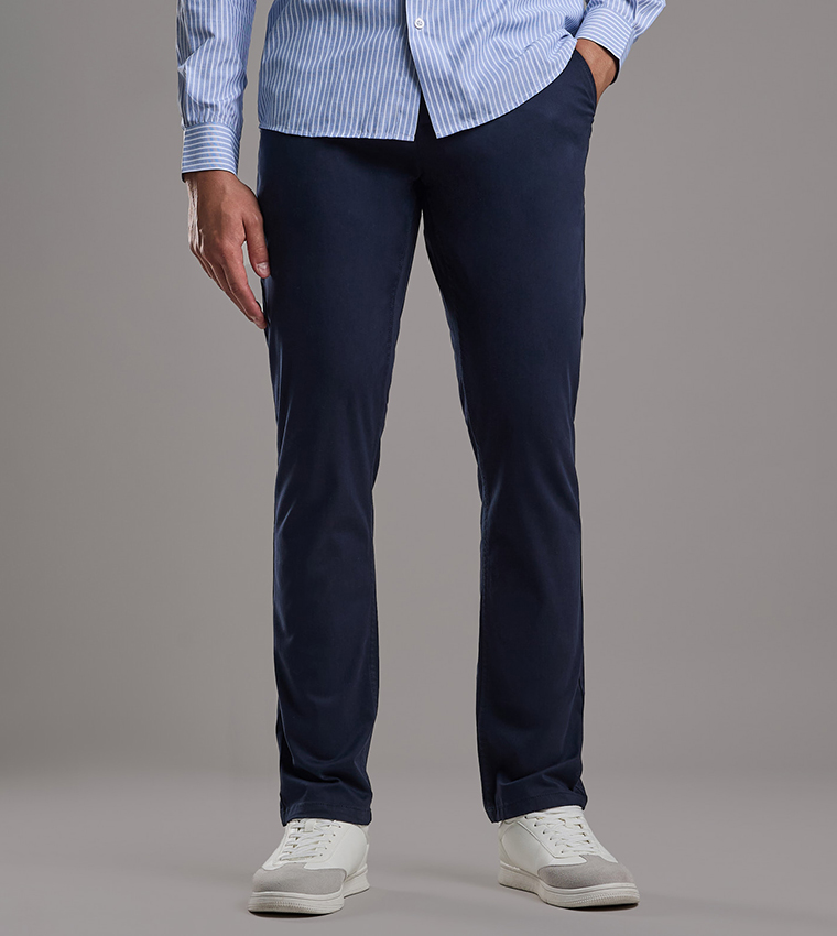 Solid Relaxed Fit Pants with Button Closure