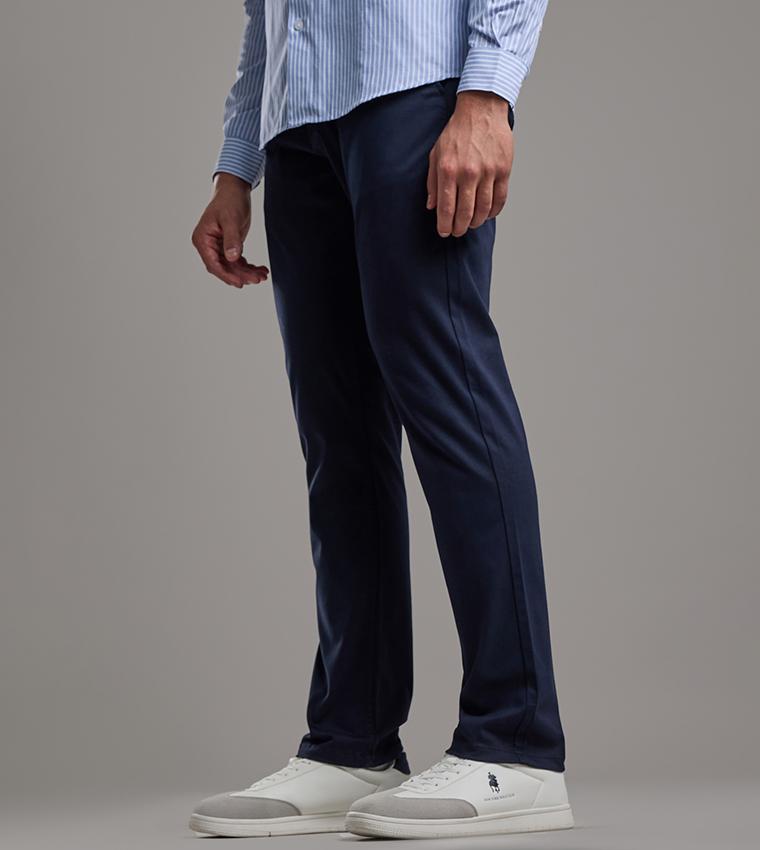 Solid Relaxed Fit Pants with Button Closure