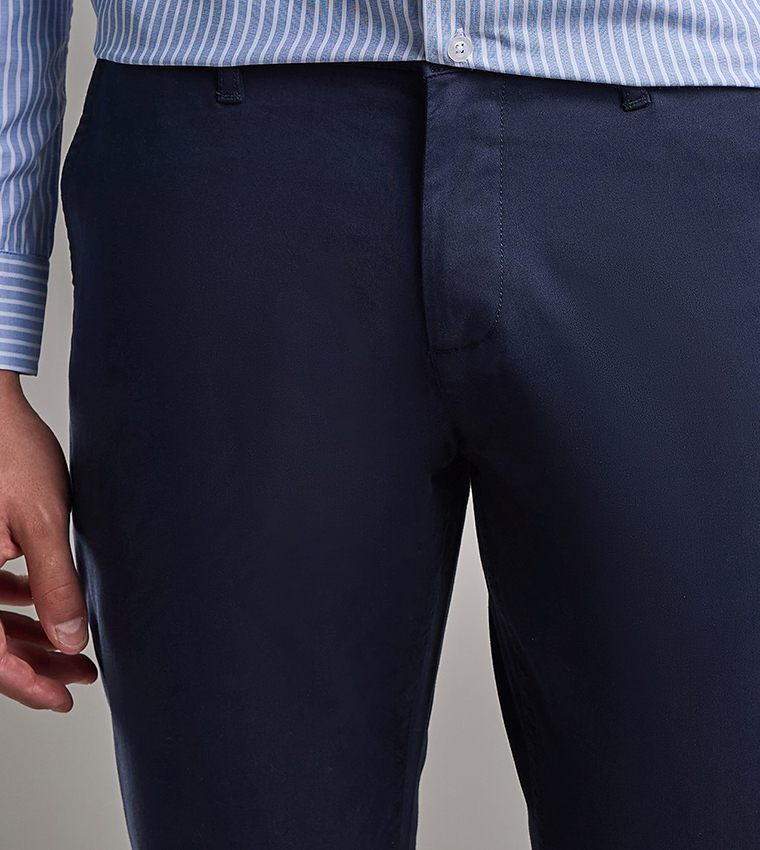 Solid Relaxed Fit Pants with Button Closure