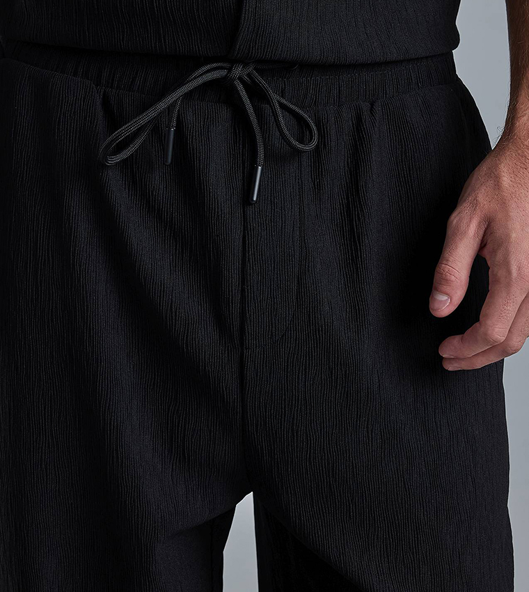 Textured Loose Fit Pants with Drawstring Waist