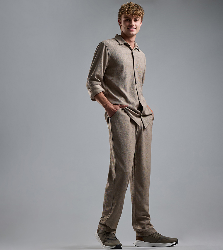 Textured Loose Fit Pants with Drawstring Waist