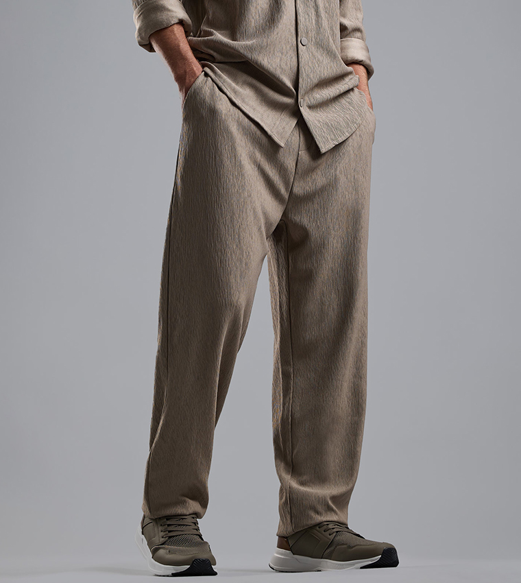 Textured Loose Fit Pants with Drawstring Waist