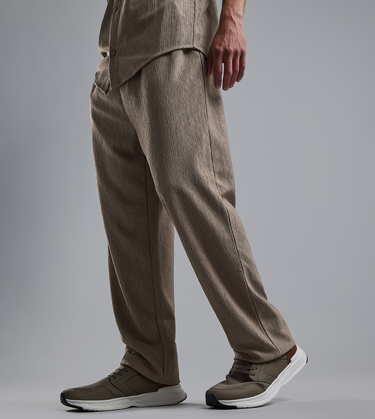 Textured Loose Fit Pants with Drawstring Waist