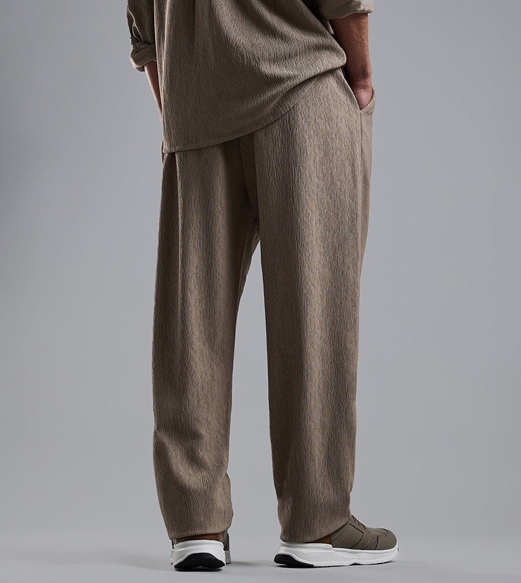 Textured Loose Fit Pants with Drawstring Waist