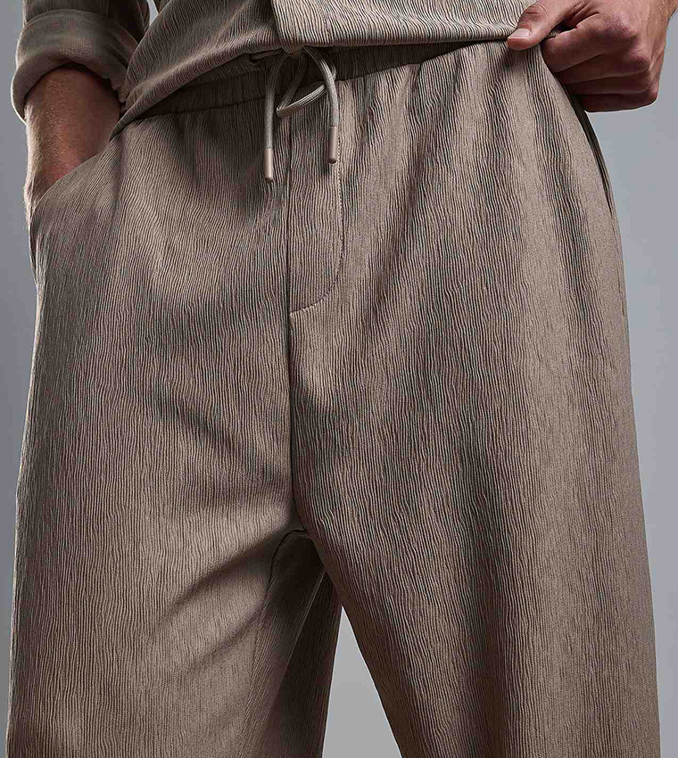 Textured Loose Fit Pants with Drawstring Waist