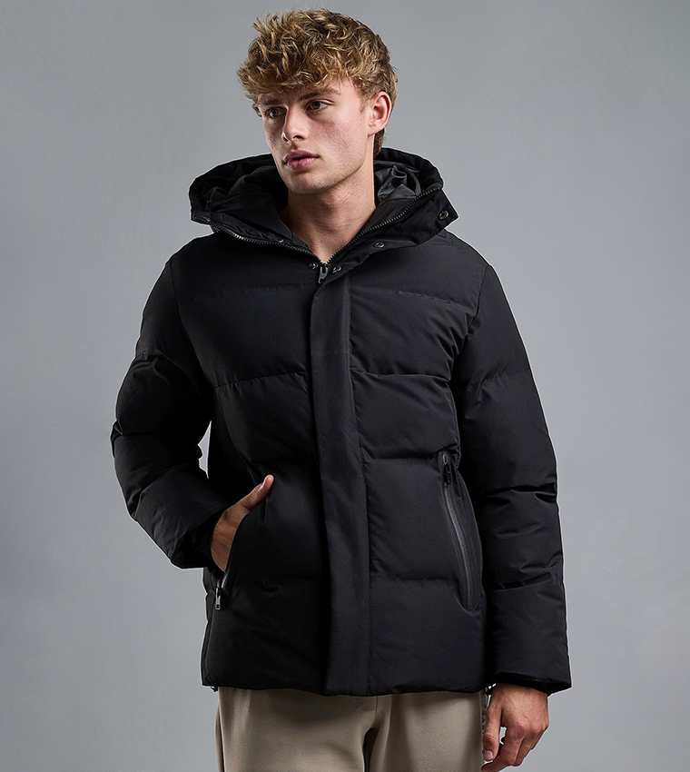 Quilted Hooded Puffer Jacket with Zipper Closure