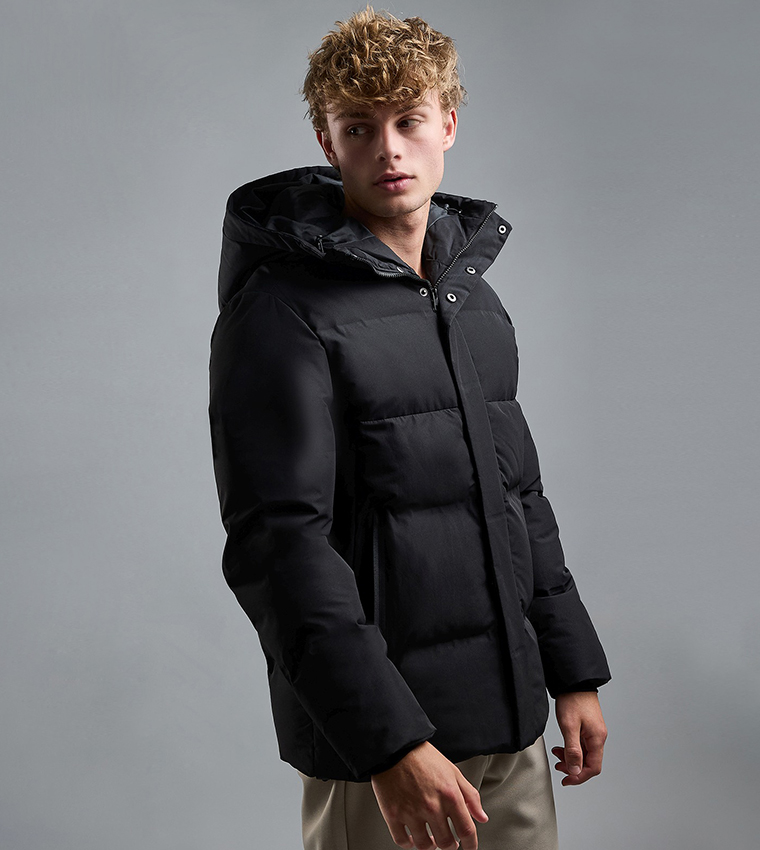 Quilted Hooded Puffer Jacket with Zipper Closure