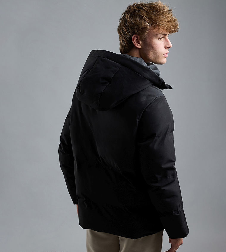 Quilted Hooded Puffer Jacket with Zipper Closure