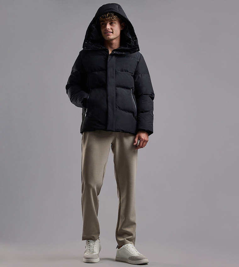 Quilted Hooded Puffer Jacket with Zipper Closure