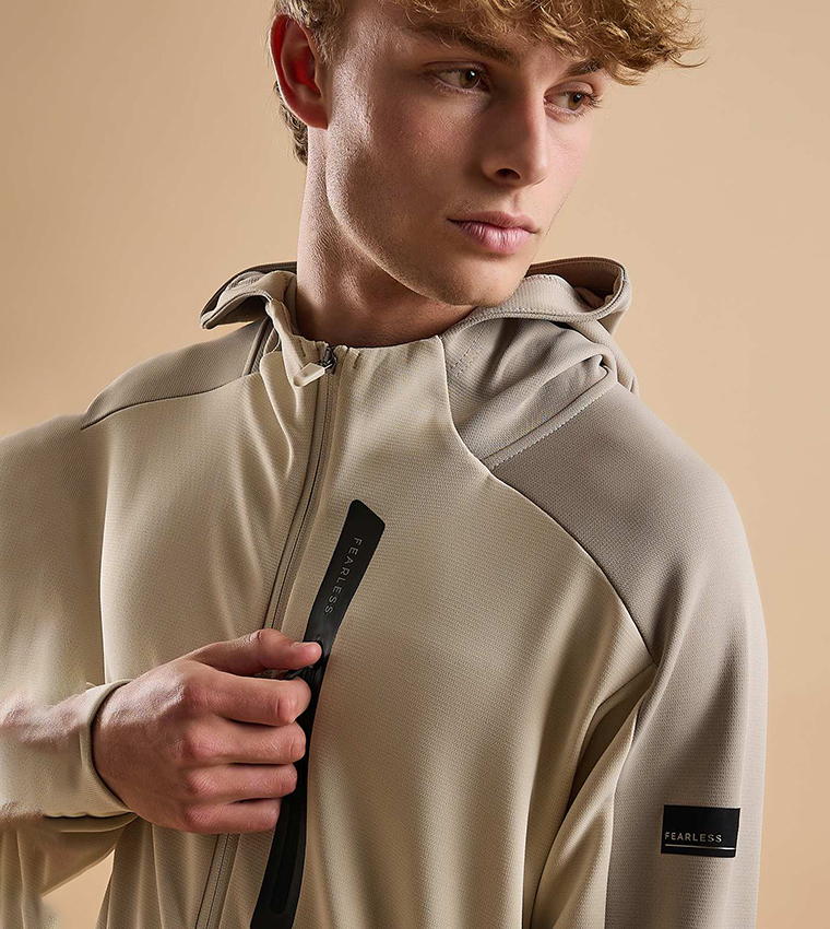 Solid Active Hooded Jacket with Zipper Closure