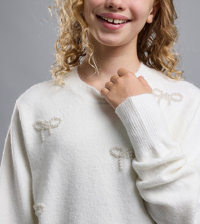 Embellished Sweater with Crew Neck and Long Sleeves