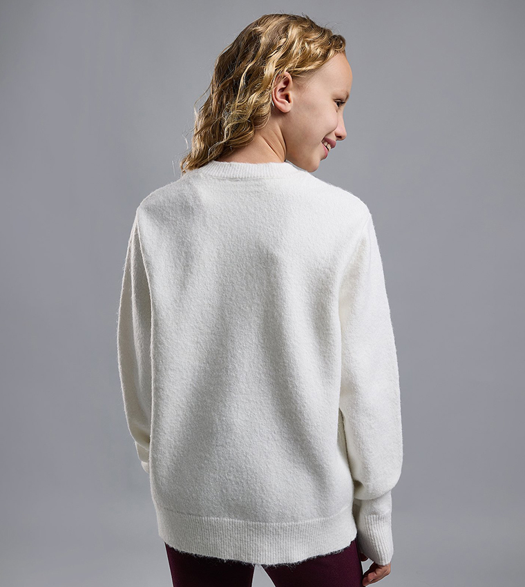 Embellished Sweater with Crew Neck and Long Sleeves