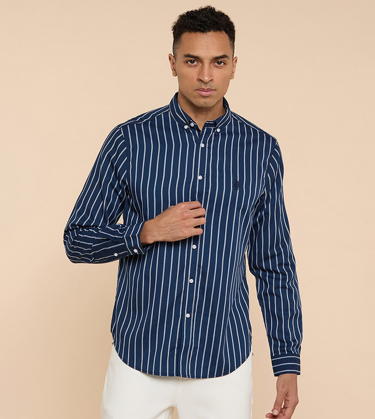 Striped Shirt with Button-Down Collar and Long Sleeves