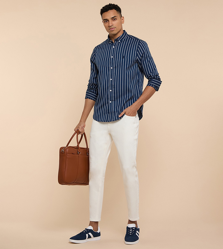 Striped Shirt with Button-Down Collar and Long Sleeves