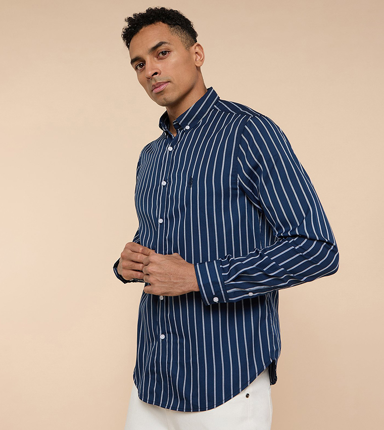 Striped Shirt with Button-Down Collar and Long Sleeves