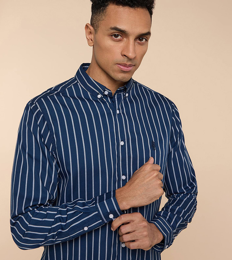 Striped Shirt with Button-Down Collar and Long Sleeves