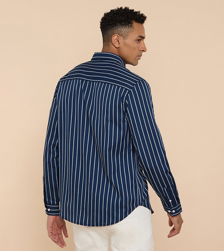 Striped Shirt with Button-Down Collar and Long Sleeves
