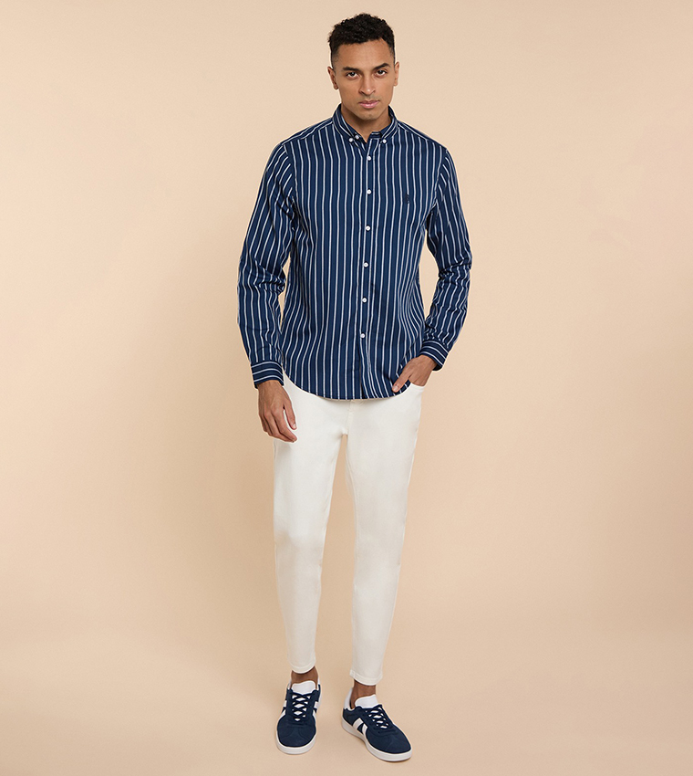 Striped Shirt with Button-Down Collar and Long Sleeves