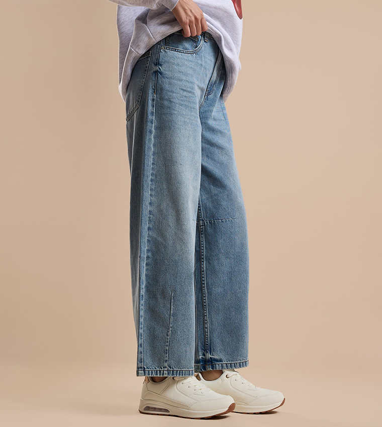 Faded Baggy Jeans with Button Closure