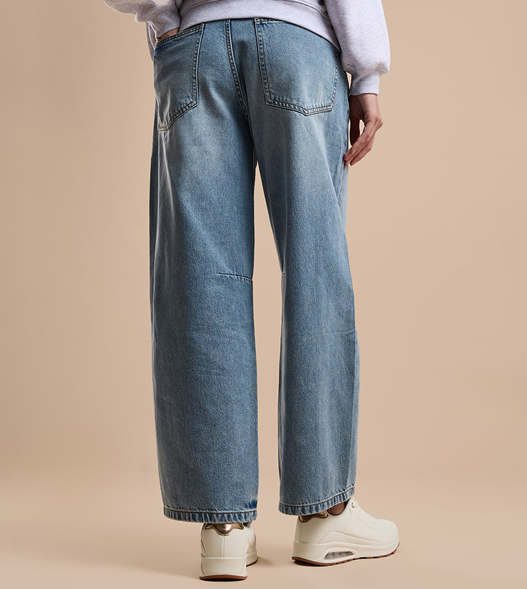 Faded Baggy Jeans with Button Closure