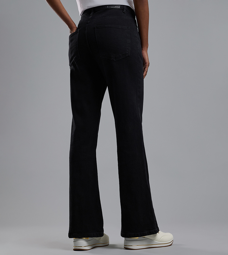 Solid Flared Jeans with Button Closure