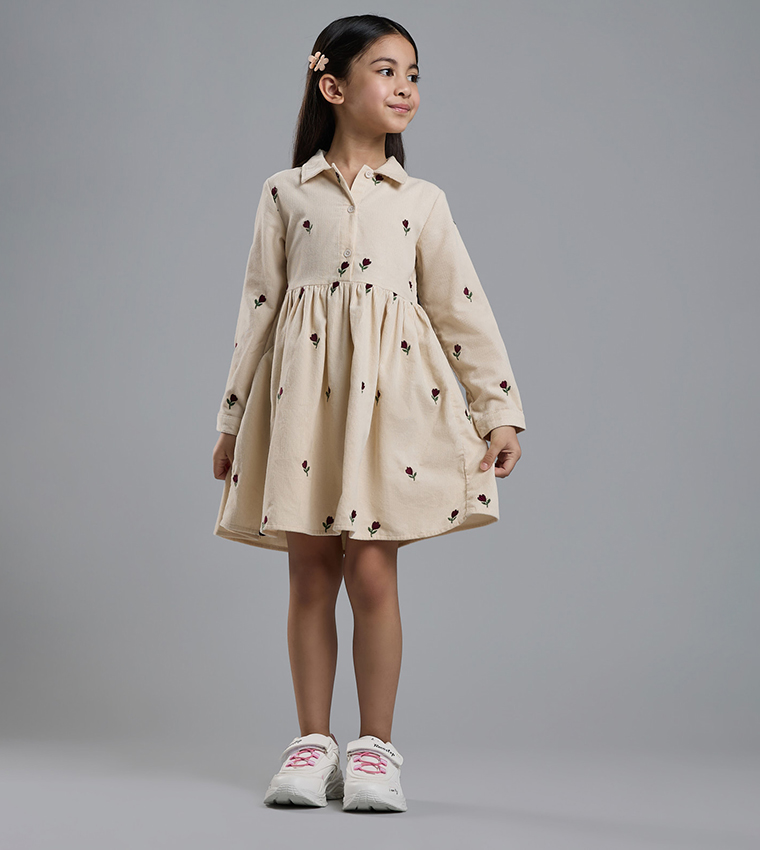 Embroidered Shirt Dress with Long Sleeves