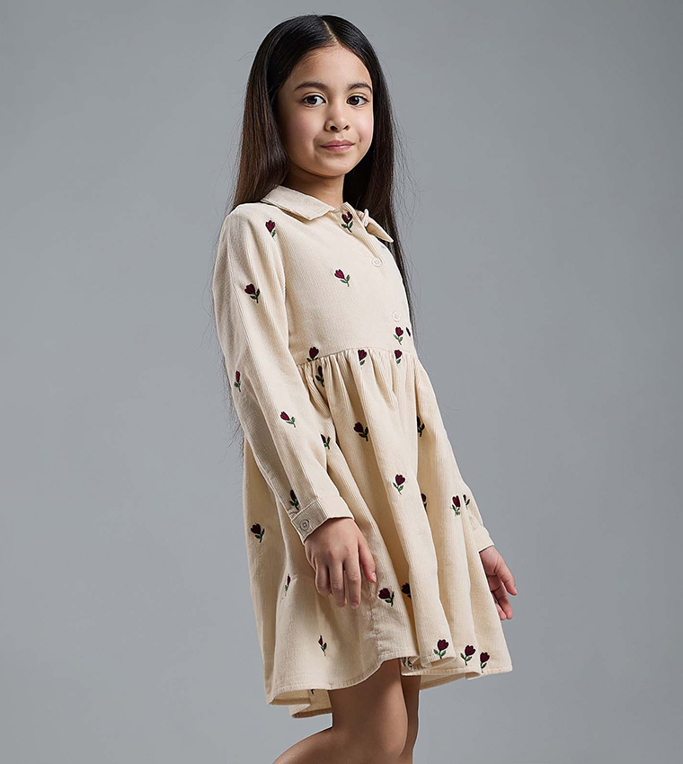 Embroidered Shirt Dress with Long Sleeves