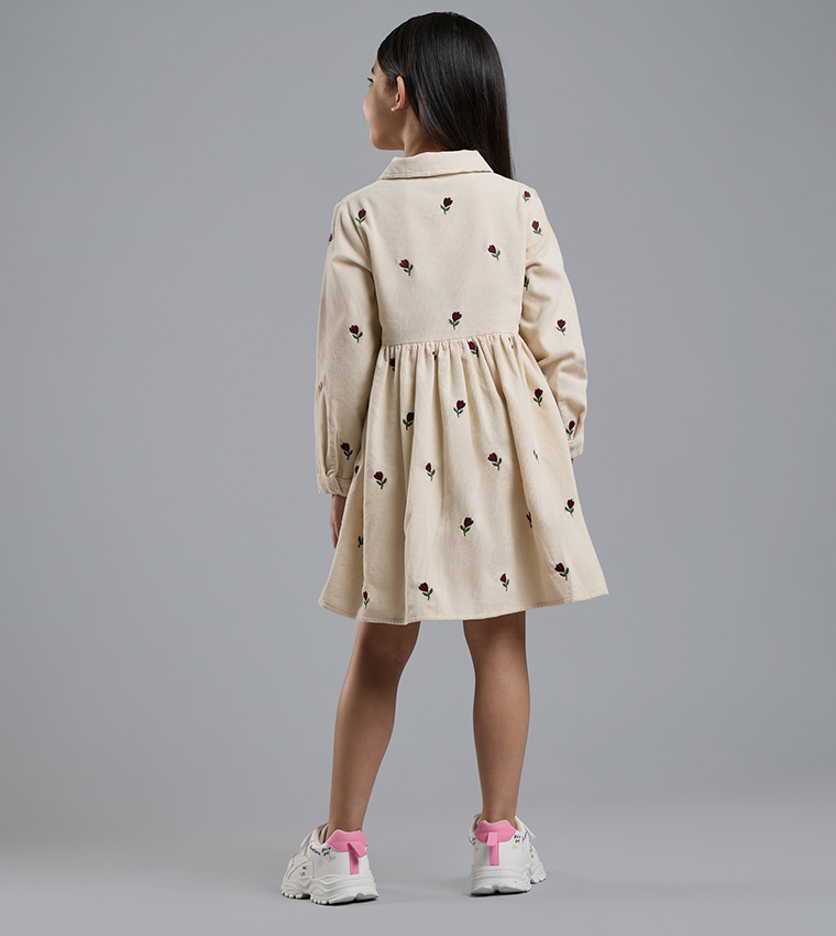 Embroidered Shirt Dress with Long Sleeves