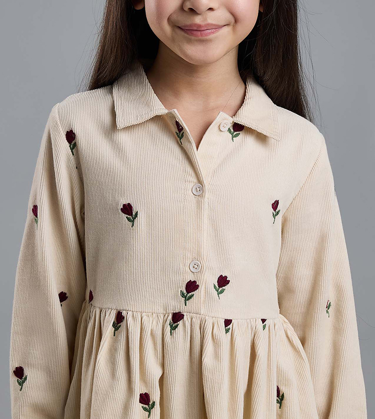 Embroidered Shirt Dress with Long Sleeves