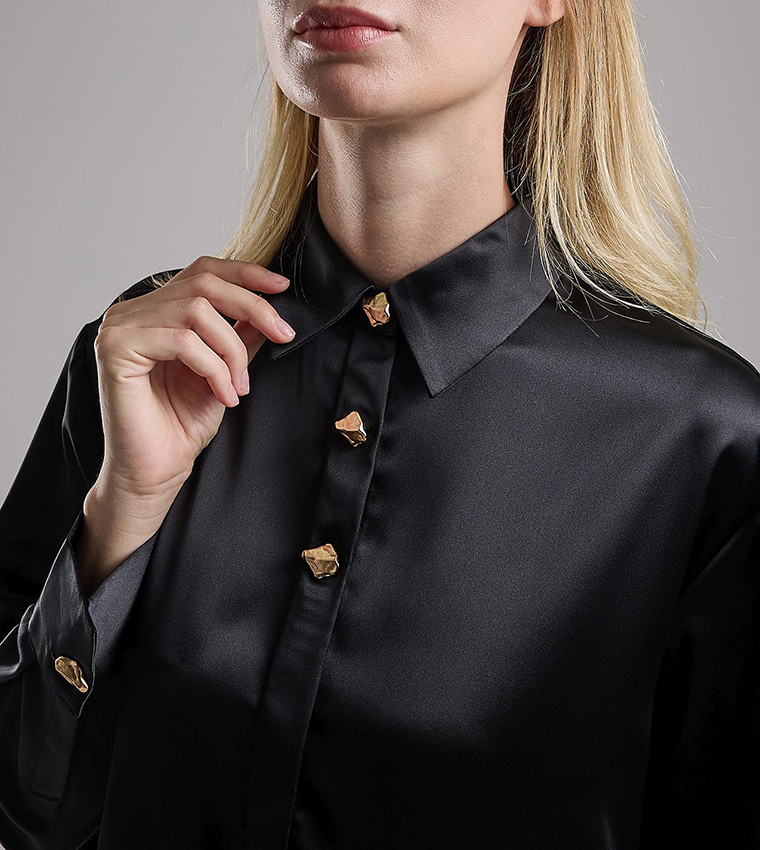 Solid Shirt with Classic Collar and Long Sleeves